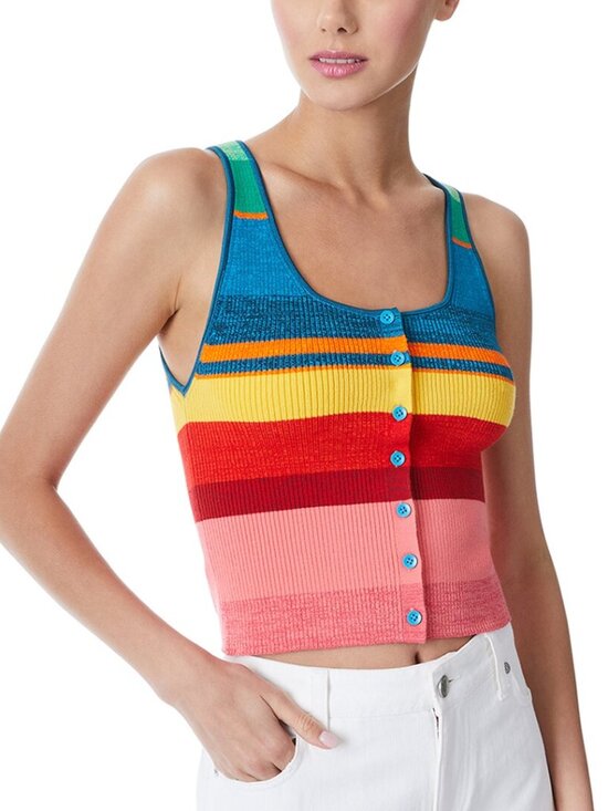 Alice + Olivia Daryn Striped Button Tank Top - Picture 1 of 7